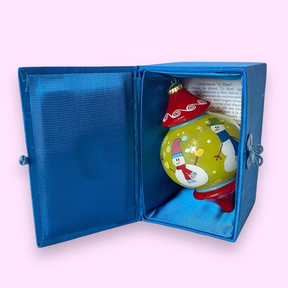 Le Bien Glass Reverse Painted Finial Christmas Ornament Snowmen 5” - Picture 2 of 13